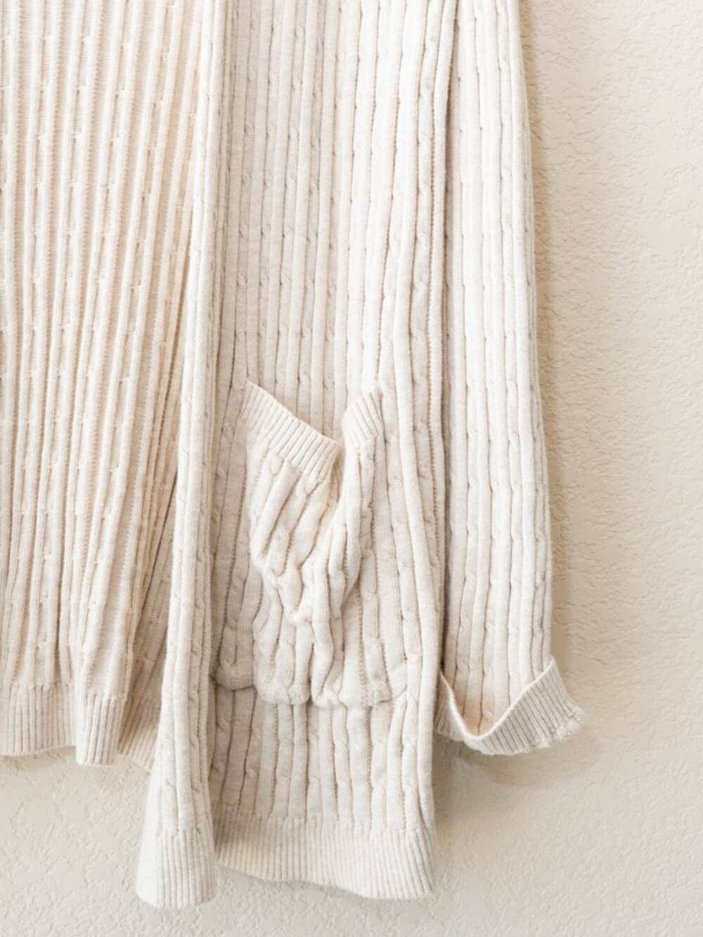 Kim Rogers Cardigan Womens XL Beige 100% Cotton Cable Knit Open Front Pockets - Picture 7 of 13
